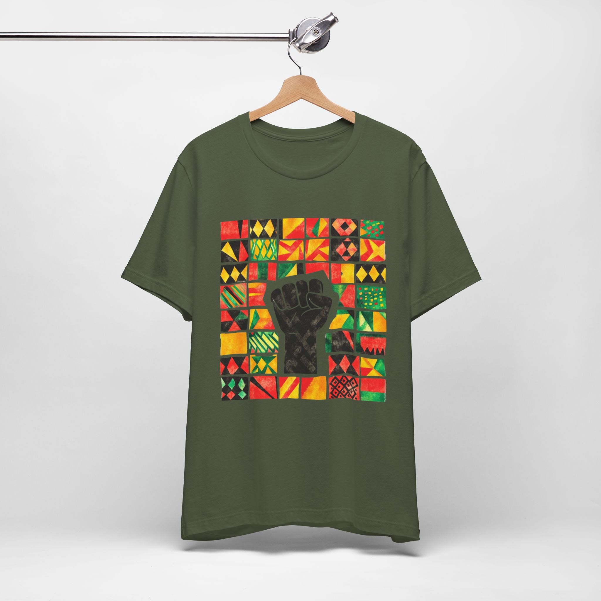 Black Power Fist with Colorful Patterns