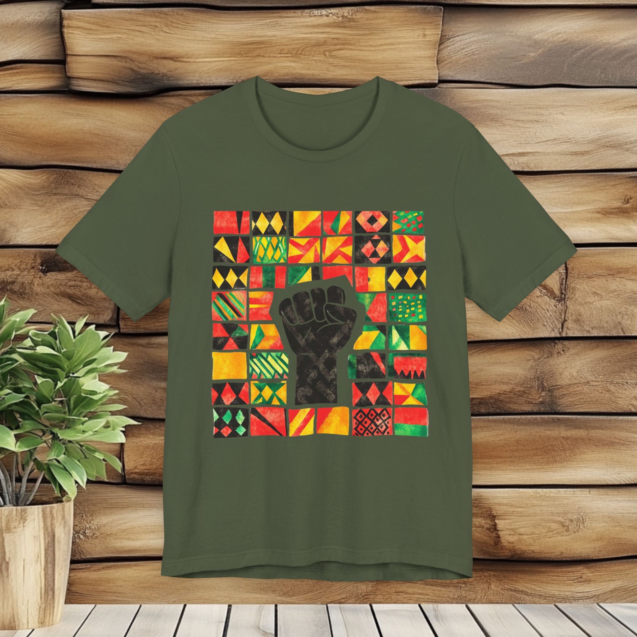Black Power Fist with Colorful Patterns