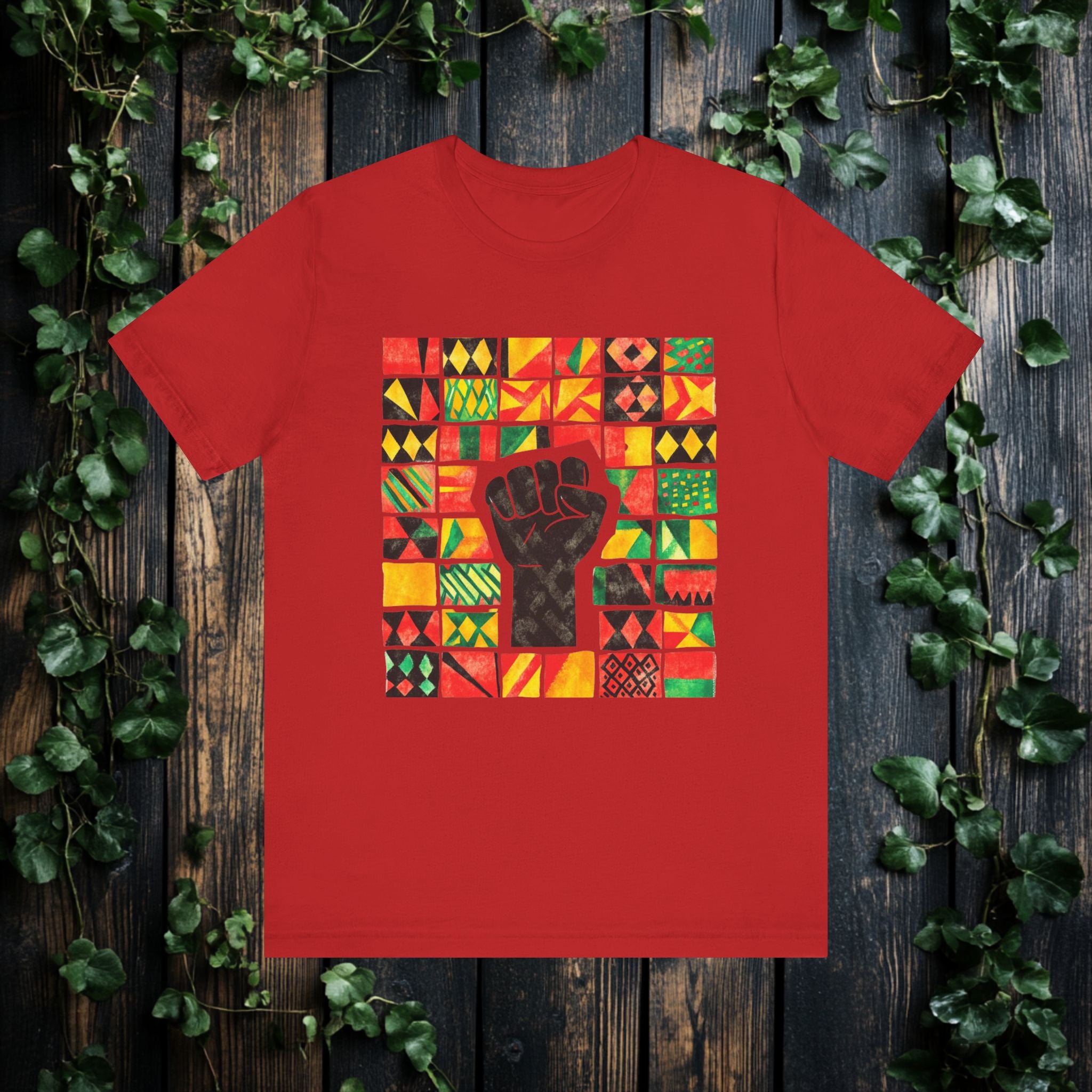 Black Power Fist with Colorful Patterns