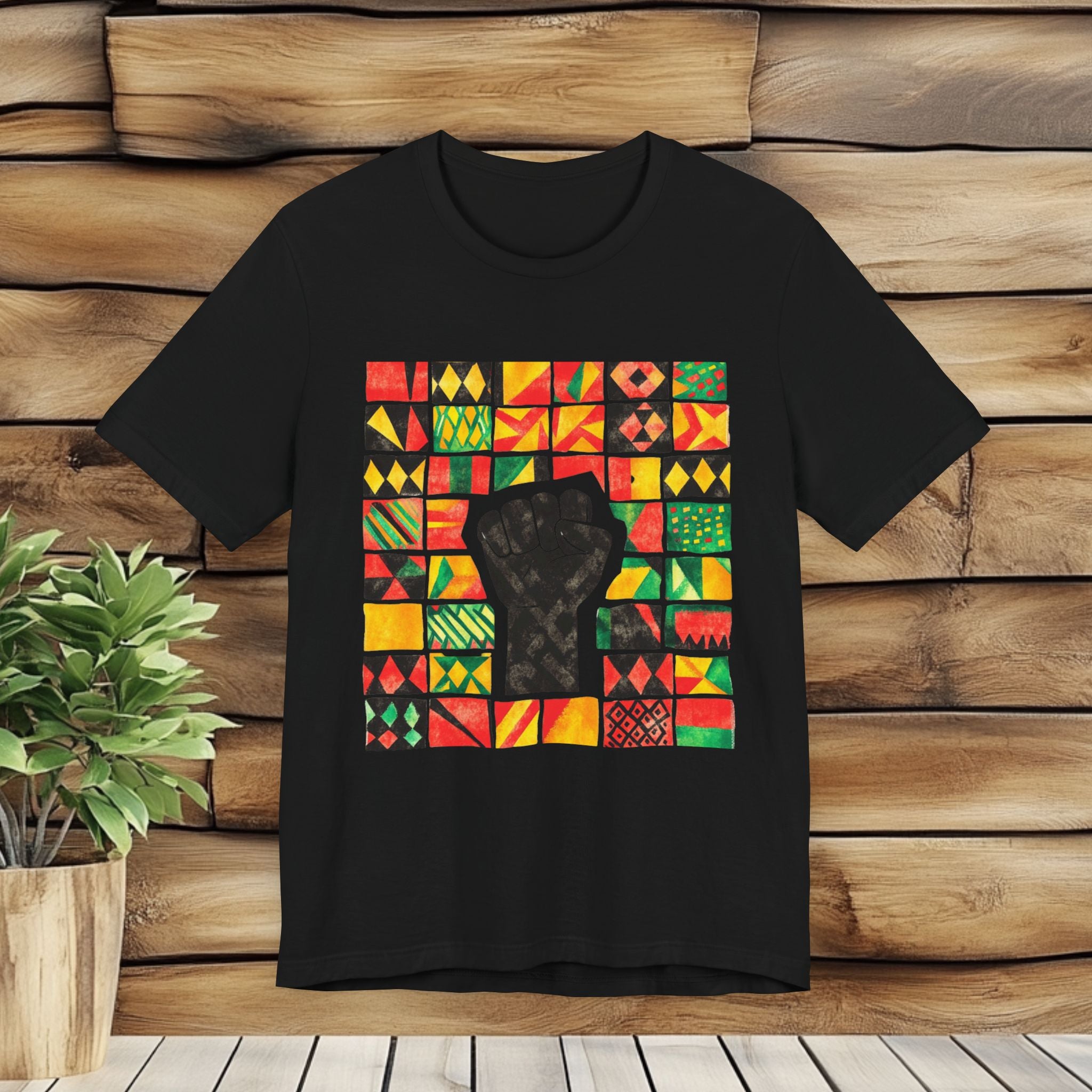 Black Power Fist with Colorful Patterns