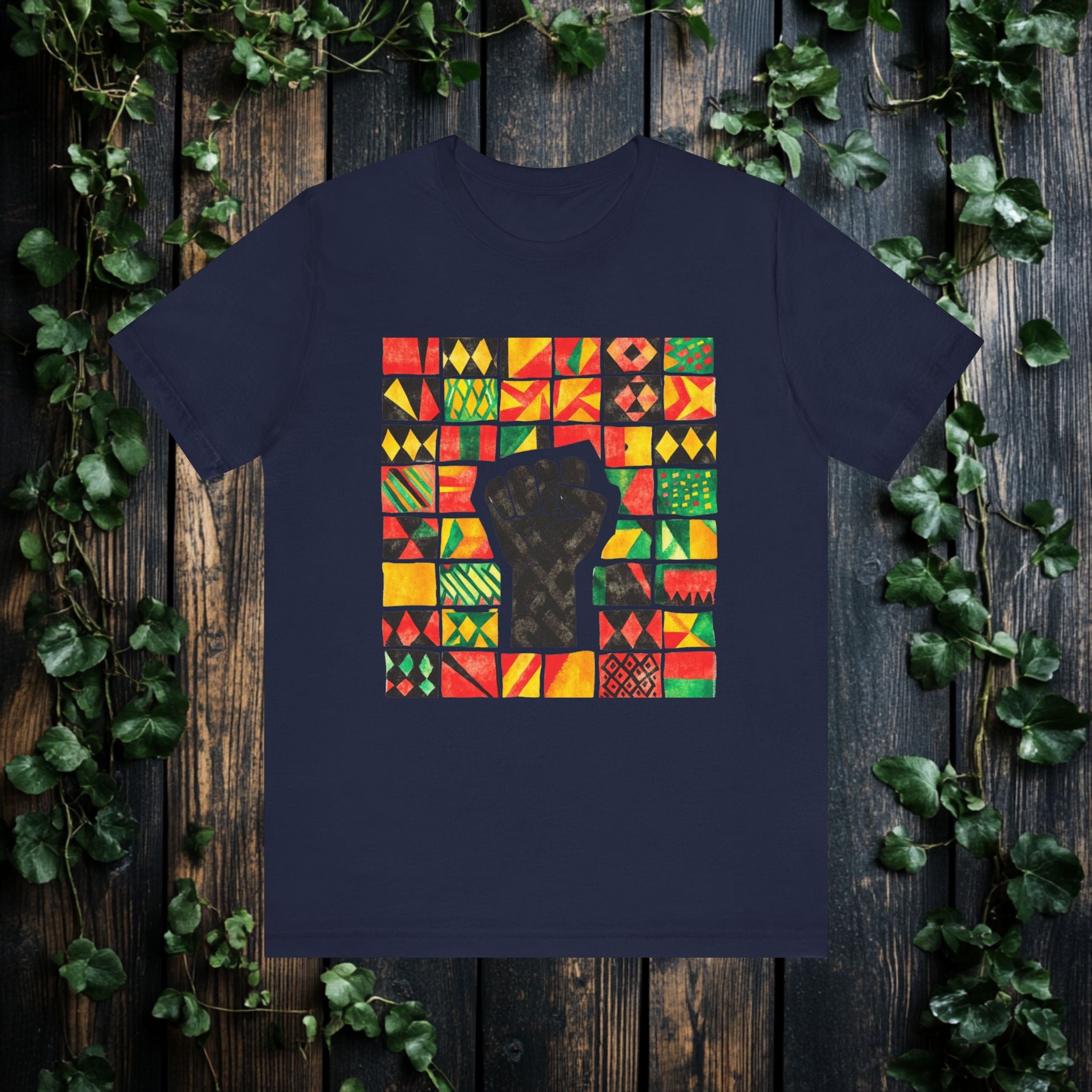 Black Power Fist with Colorful Patterns