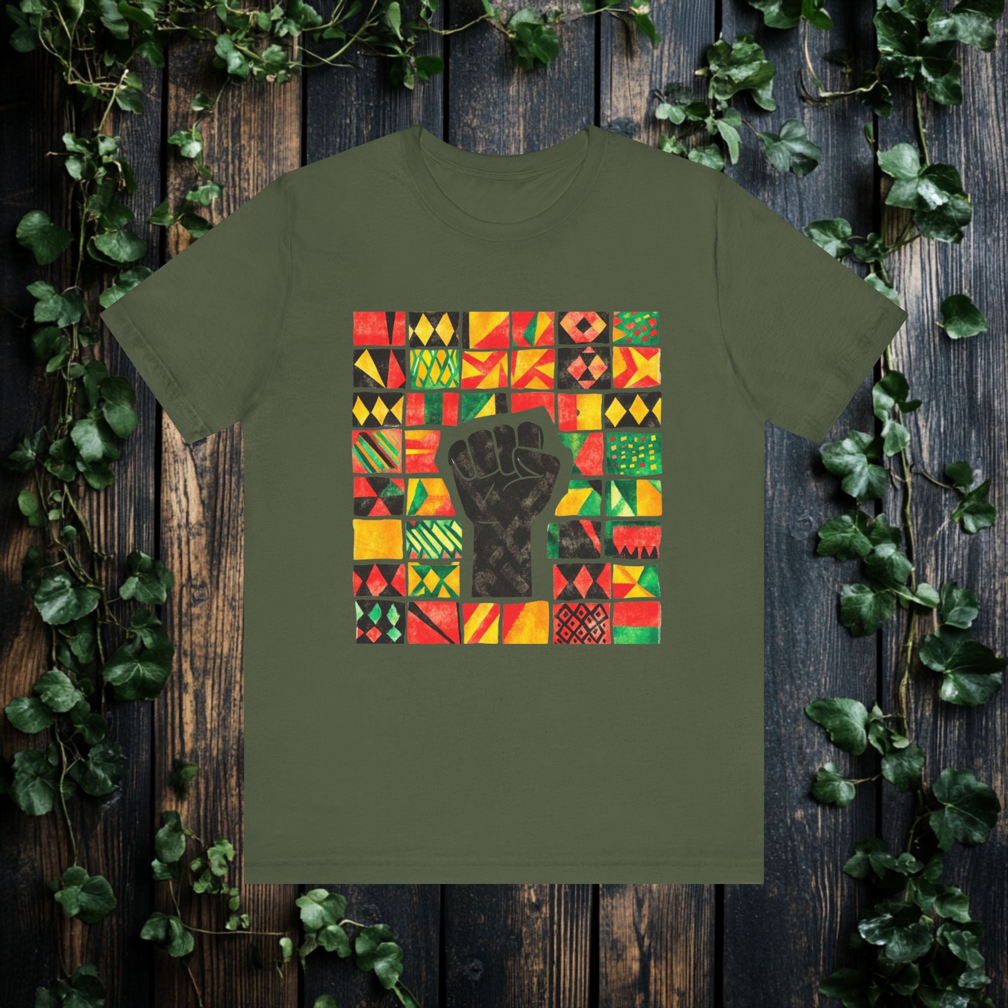 Black Power Fist with Colorful Patterns