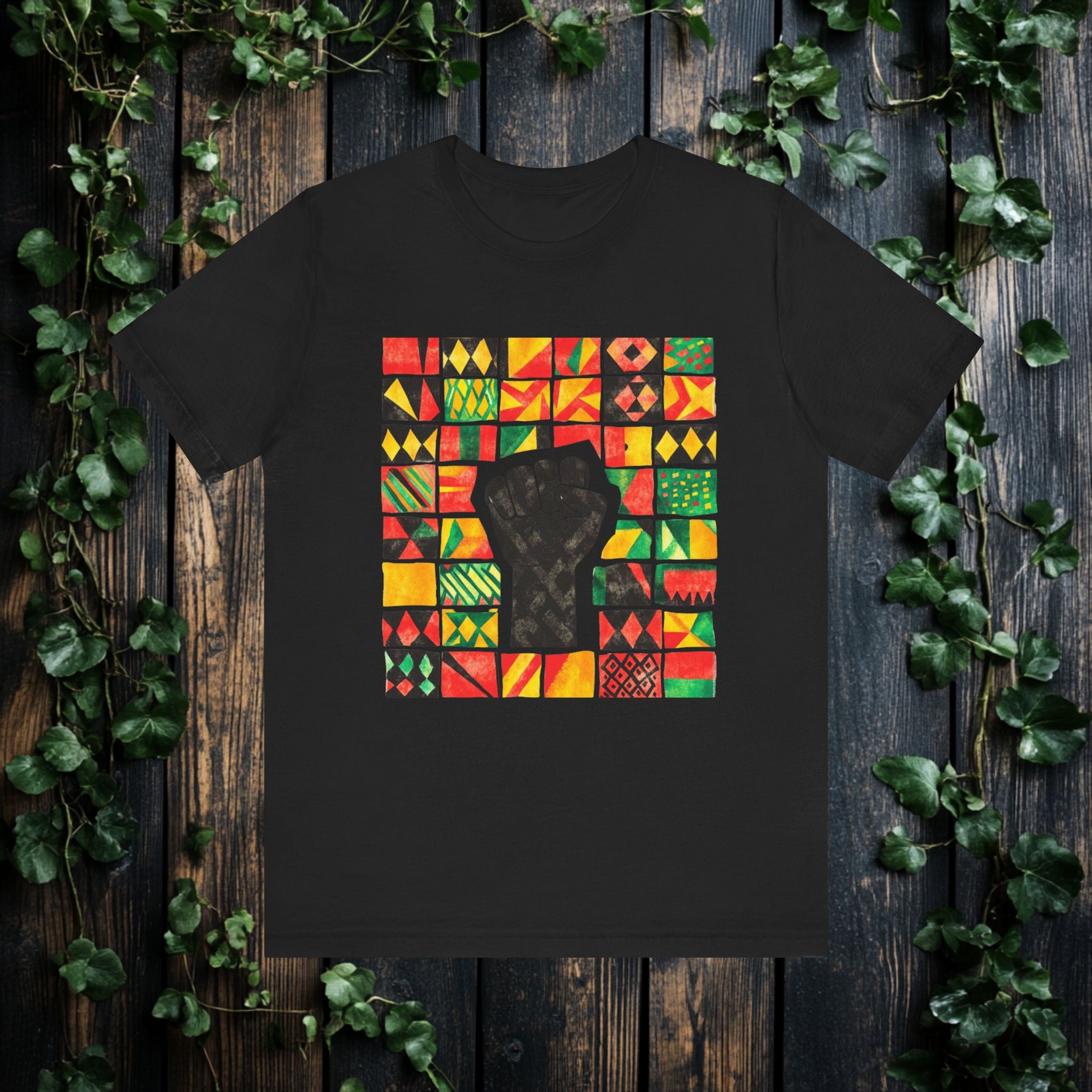 Black Power Fist with Colorful Patterns