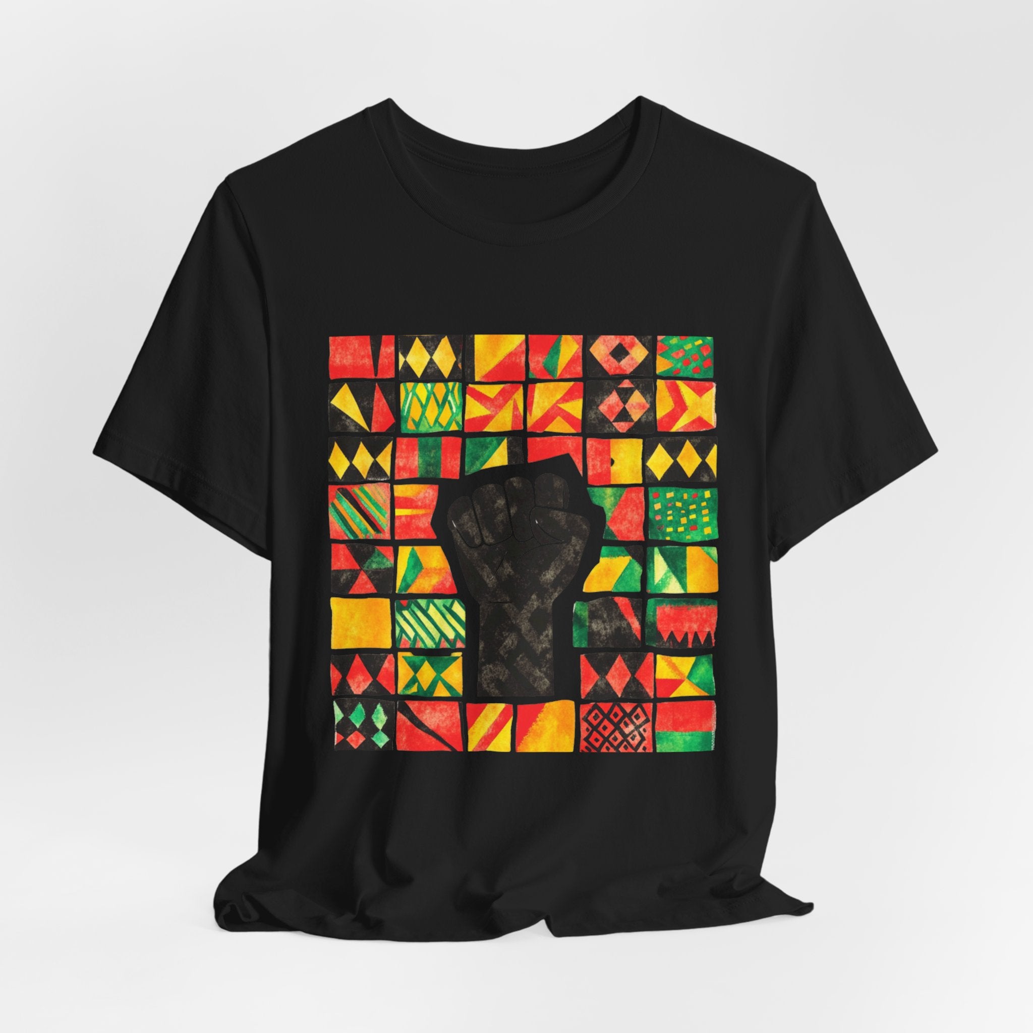 Black Power Fist with Colorful Patterns